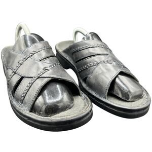 🩴 Clarks Gray Leather Slide Sandal 8 Comfort Footbed Minimalist Everyday Summer